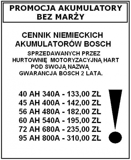 PROMOCJA - SPRZEDAŻ AKUMULATORÓW BEZ MARŻY !!!